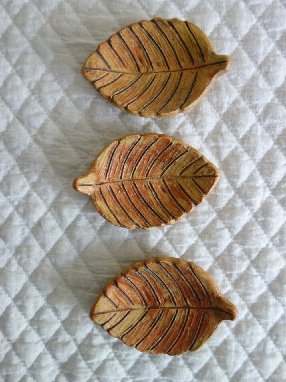 Lot of 3 2017 ISABEL BLOOM Concrete Art Fall Autumn Leaves Décor Trinket Holders